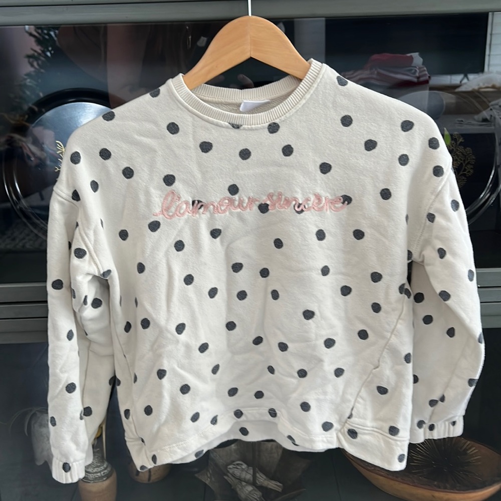 Zara polka dot French writing sweatshirt lamour sincere (sincere love)